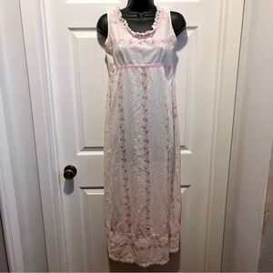 Vintage Alepin Nightgown Floral Pink Size Small Women Lace Long cottagecore
